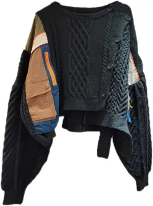 Women Irregular Patchwork Single-Breasted Plaid Stripe Cardigan Sweater Contrast Color Warm O-Neck Long Sleeves Knitted Tops