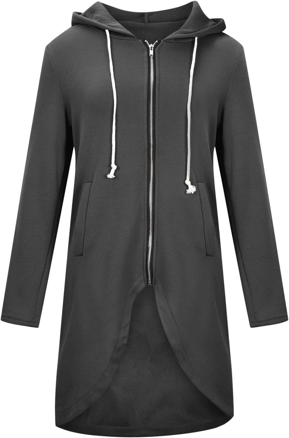 Women Long Zipper Hoodie, Long Sleeve Hooded Sweatshirt Fleece Drawstring Jacket Oversized Tunic Cardigan with Pocket