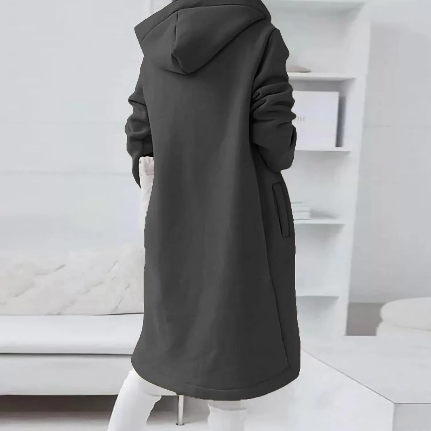 Women Long Zipper Hoodie, Long Sleeve Hooded Sweatshirt Fleece Drawstring Jacket Oversized Tunic Cardigan with Pocket