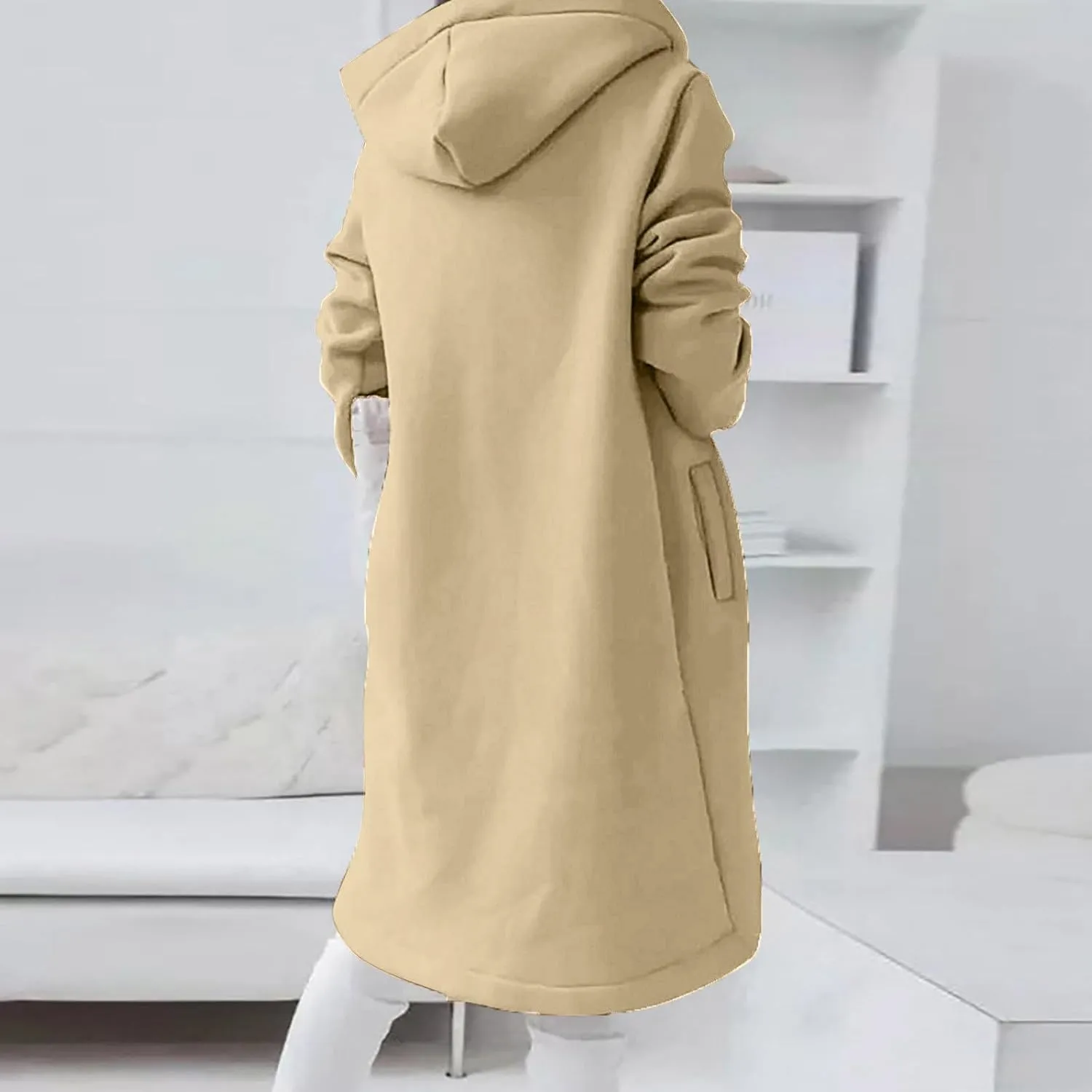 Women Long Zipper Hoodie, Long Sleeve Hooded Sweatshirt Fleece Drawstring Jacket Oversized Tunic Cardigan with Pocket
