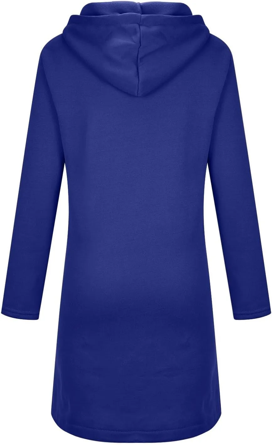 Women Long Zipper Hoodie, Long Sleeve Hooded Sweatshirt Fleece Drawstring Jacket Oversized Tunic Cardigan with Pocket