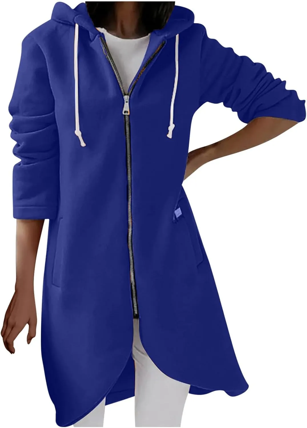 Women Long Zipper Hoodie, Long Sleeve Hooded Sweatshirt Fleece Drawstring Jacket Oversized Tunic Cardigan with Pocket