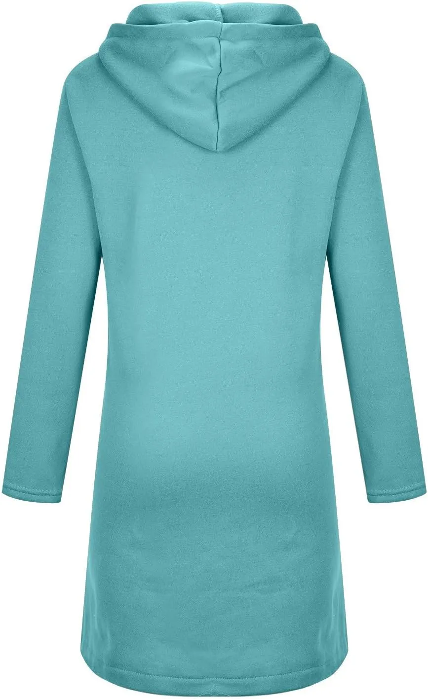 Women Long Zipper Hoodie, Long Sleeve Hooded Sweatshirt Fleece Drawstring Jacket Oversized Tunic Cardigan with Pocket