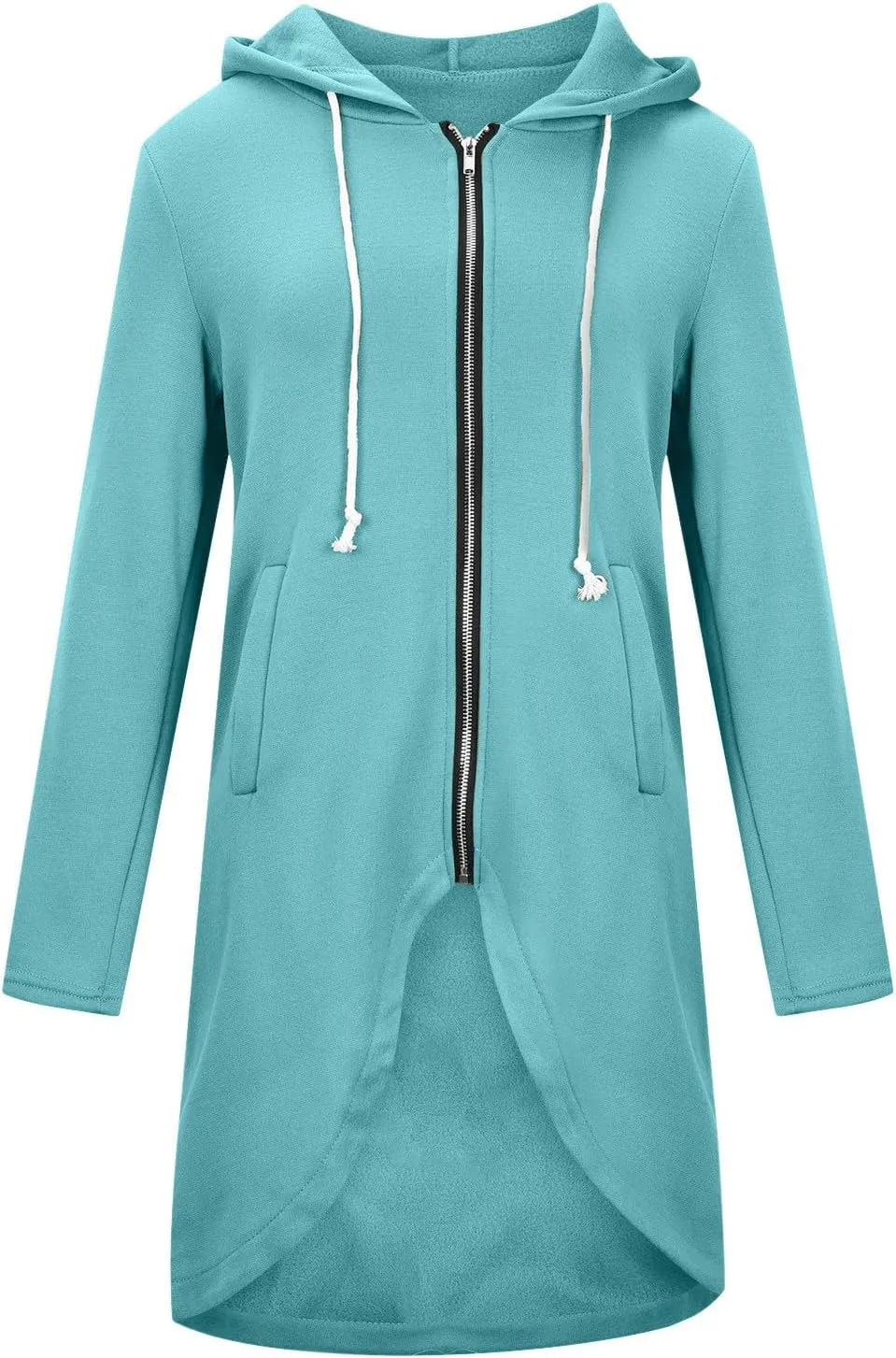 Women Long Zipper Hoodie, Long Sleeve Hooded Sweatshirt Fleece Drawstring Jacket Oversized Tunic Cardigan with Pocket