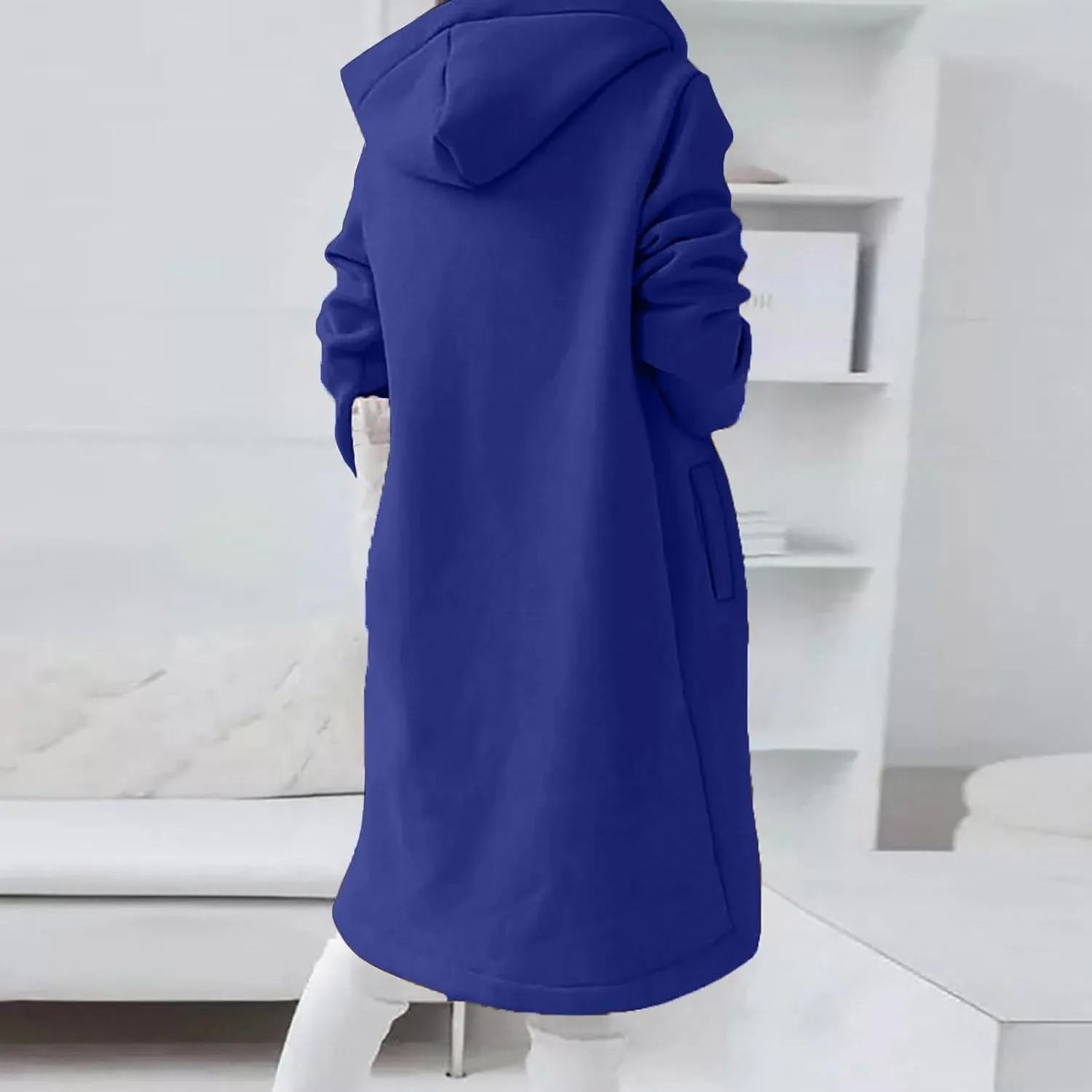 Women Long Zipper Hoodie, Long Sleeve Hooded Sweatshirt Fleece Drawstring Jacket Oversized Tunic Cardigan with Pocket