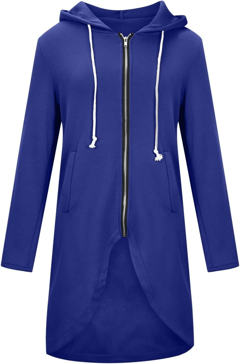 Women Long Zipper Hoodie, Long Sleeve Hooded Sweatshirt Fleece Drawstring Jacket Oversized Tunic Cardigan with Pocket