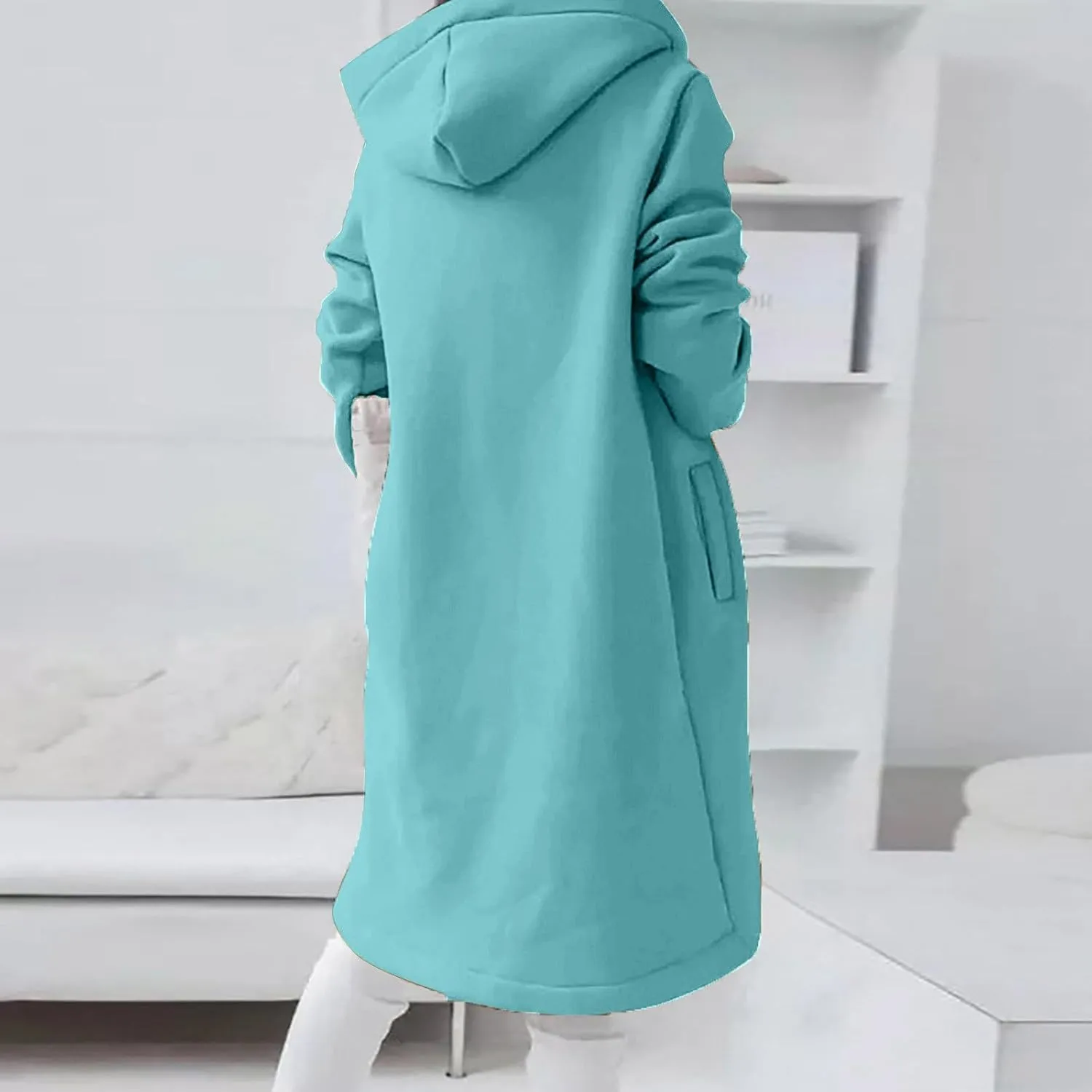 Women Long Zipper Hoodie, Long Sleeve Hooded Sweatshirt Fleece Drawstring Jacket Oversized Tunic Cardigan with Pocket