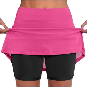 Women Modest Skirts Built in Shorts Solid Color Athletic Skort Plus Size Lightweight High Waist Skinny Bike Shorts