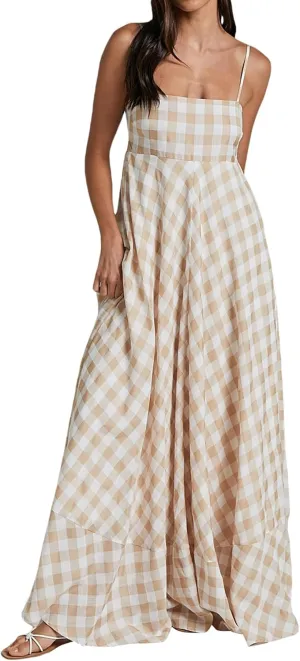 Women Plaid Sleeveless Long Dress Y2k Sleeveless Square Neck Boho Maxi Dresses Summer Casual Ruffled Hem Sundress