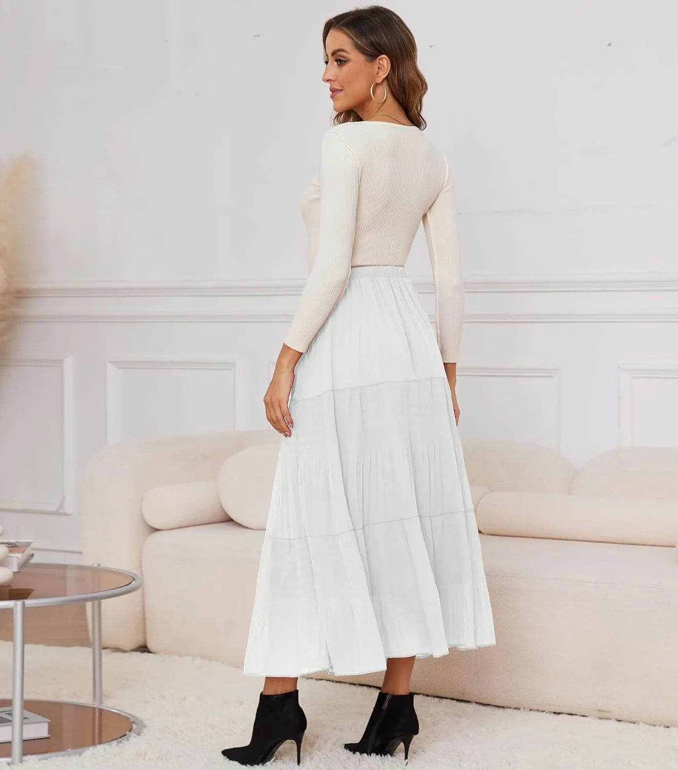 Women Pleated High Waist Skirts 2024 Fall Outfits Elegant Flowy A-Line Maxi Skirt