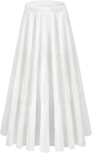 Women Pleated High Waist Skirts 2024 Fall Outfits Elegant Flowy A-Line Maxi Skirt