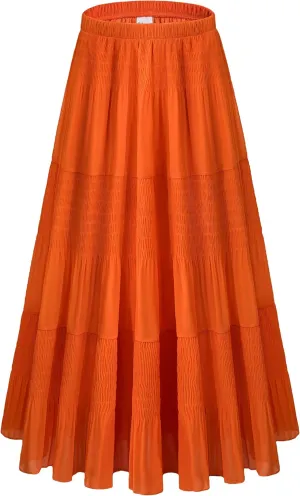 Women Pleated High Waist Skirts 2024 Fall Outfits Elegant Flowy A-Line Maxi Skirt