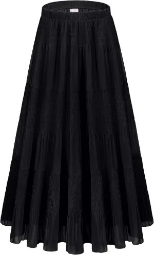 Women Pleated High Waist Skirts 2024 Fall Outfits Elegant Flowy A-Line Maxi Skirt