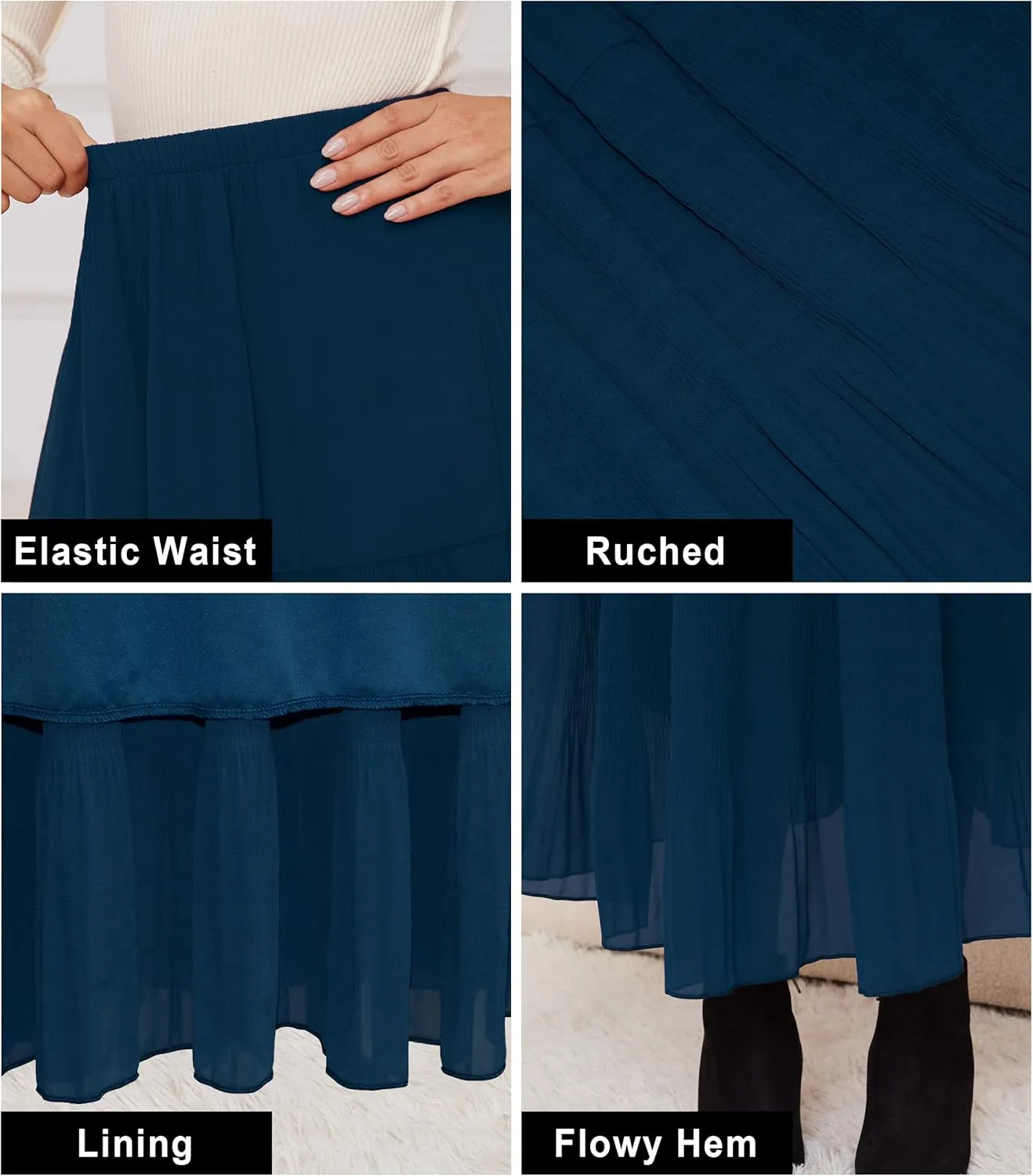 Women Pleated High Waist Skirts 2024 Fall Outfits Elegant Flowy A-Line Maxi Skirt
