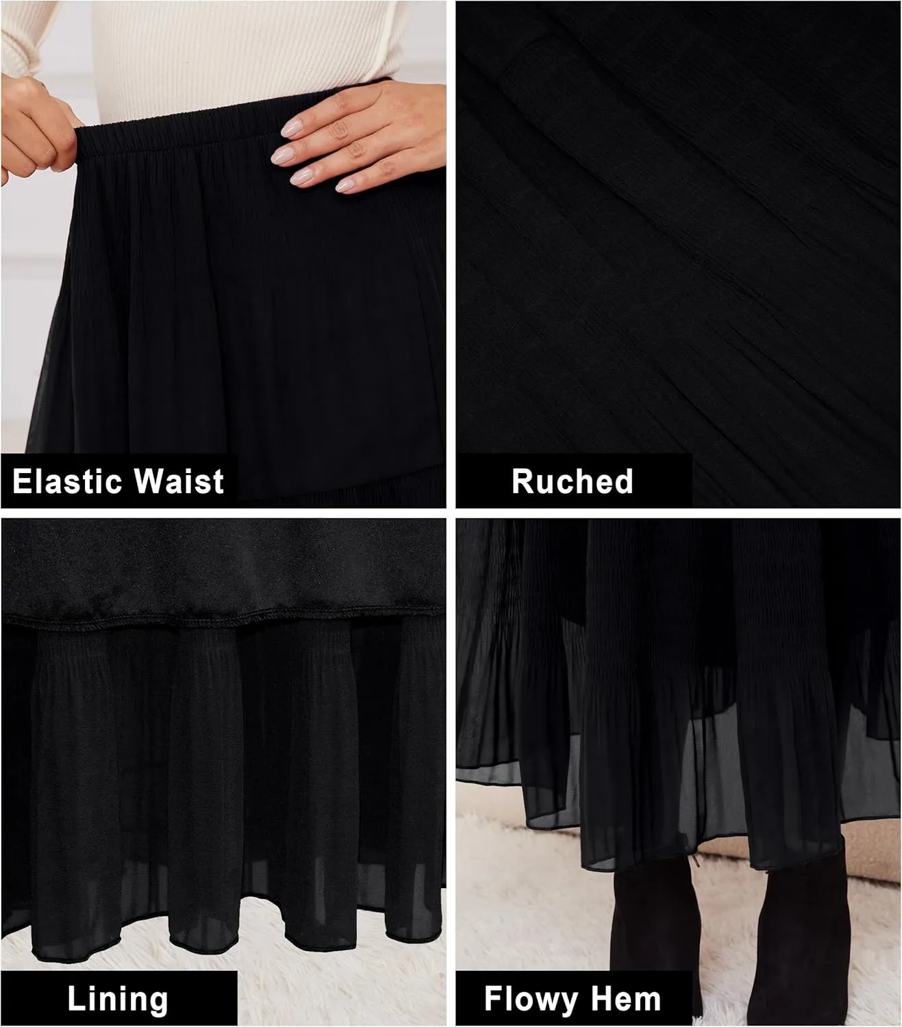 Women Pleated High Waist Skirts 2024 Fall Outfits Elegant Flowy A-Line Maxi Skirt