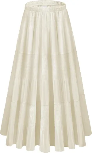 Women Pleated High Waist Skirts 2024 Fall Outfits Elegant Flowy A-Line Maxi Skirt