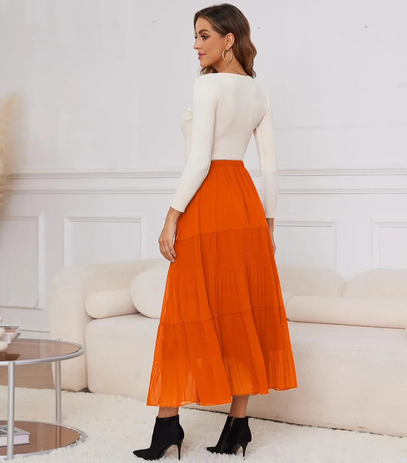 Women Pleated High Waist Skirts 2024 Fall Outfits Elegant Flowy A-Line Maxi Skirt