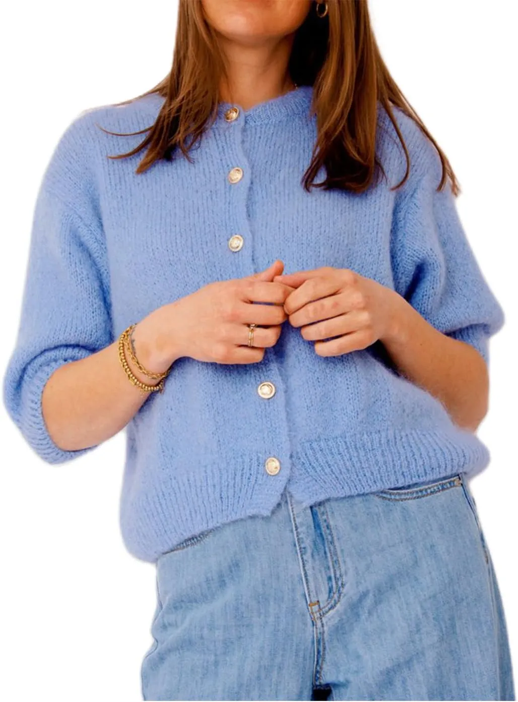 Women Short Sleeve Sweater Cropped Cardigan Button Front Knit Chunky Vest Trendy Y2k Preppy Girl Knitted Top Shirt