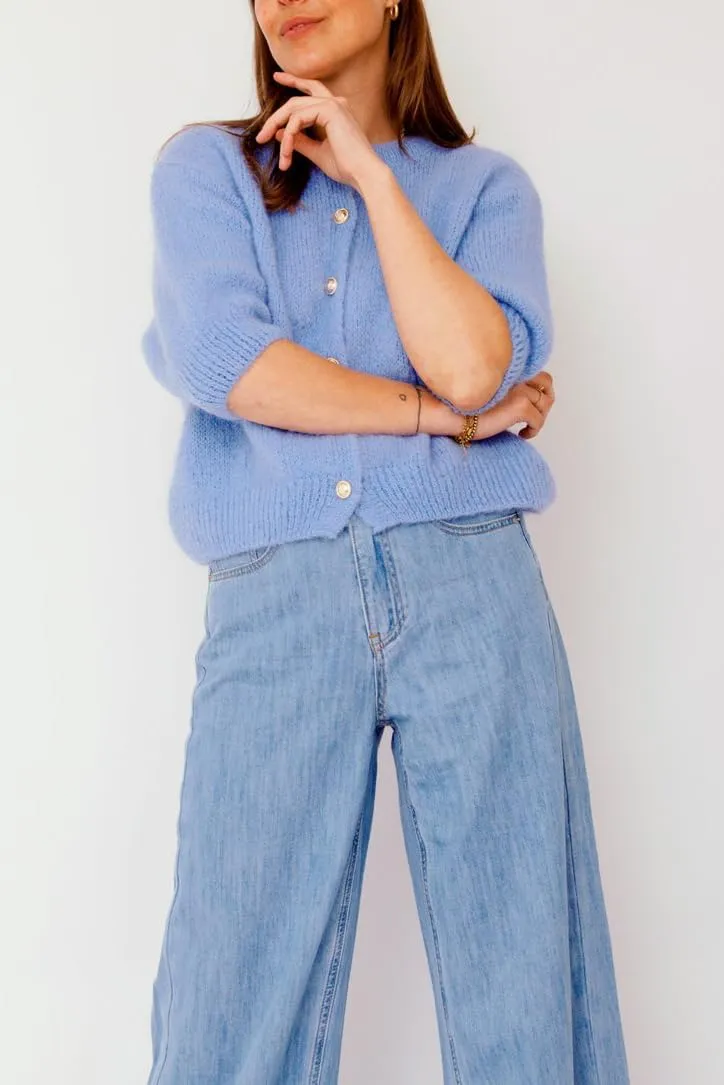 Women Short Sleeve Sweater Cropped Cardigan Button Front Knit Chunky Vest Trendy Y2k Preppy Girl Knitted Top Shirt