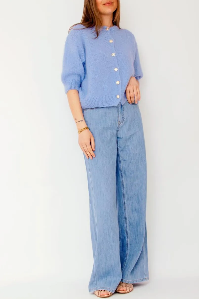 Women Short Sleeve Sweater Cropped Cardigan Button Front Knit Chunky Vest Trendy Y2k Preppy Girl Knitted Top Shirt