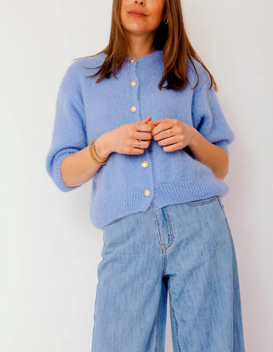 Women Short Sleeve Sweater Cropped Cardigan Button Front Knit Chunky Vest Trendy Y2k Preppy Girl Knitted Top Shirt