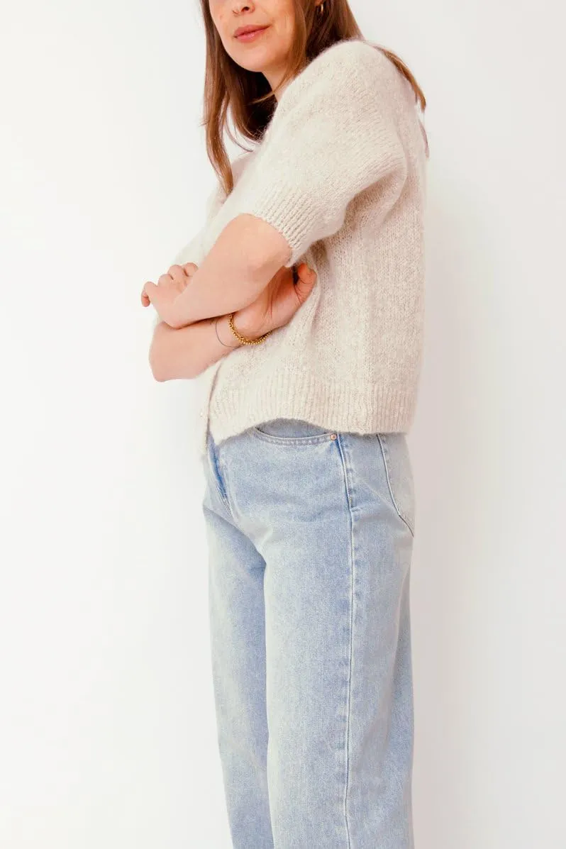 Women Short Sleeve Sweater Cropped Cardigan Button Front Knit Chunky Vest Trendy Y2k Preppy Girl Knitted Top Shirt