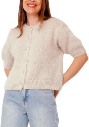 Women Short Sleeve Sweater Cropped Cardigan Button Front Knit Chunky Vest Trendy Y2k Preppy Girl Knitted Top Shirt