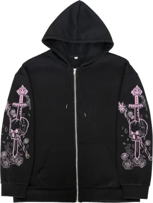 Women y2k Skull Print Streetwear Hoodies Skeleton Harajuku Vintage Goth Emo Egirl Anime Spider Hoodie Zip Up Jaket