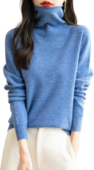 Women's 100% Merino Wool Seamless Sweater Turtleneck First-Line Ready to Wear Long Sleeve Knitted Pullover Tops