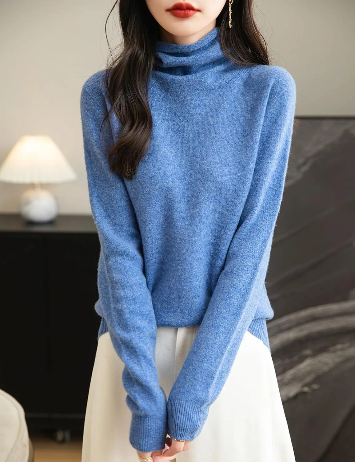 Women's 100% Merino Wool Seamless Sweater Turtleneck First-Line Ready to Wear Long Sleeve Knitted Pullover Tops