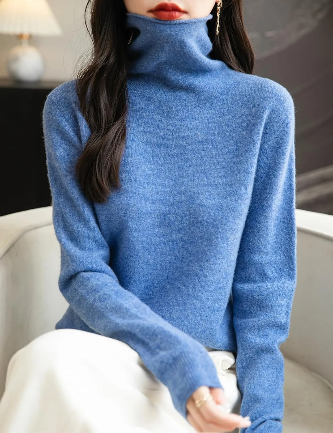 Women's 100% Merino Wool Seamless Sweater Turtleneck First-Line Ready to Wear Long Sleeve Knitted Pullover Tops