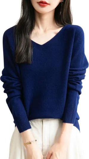Women's 100% Merino Wool V Neck Sweater 2025 First-Line Ready to Wear Casual Long Sleeve Seamless Knit Sweater