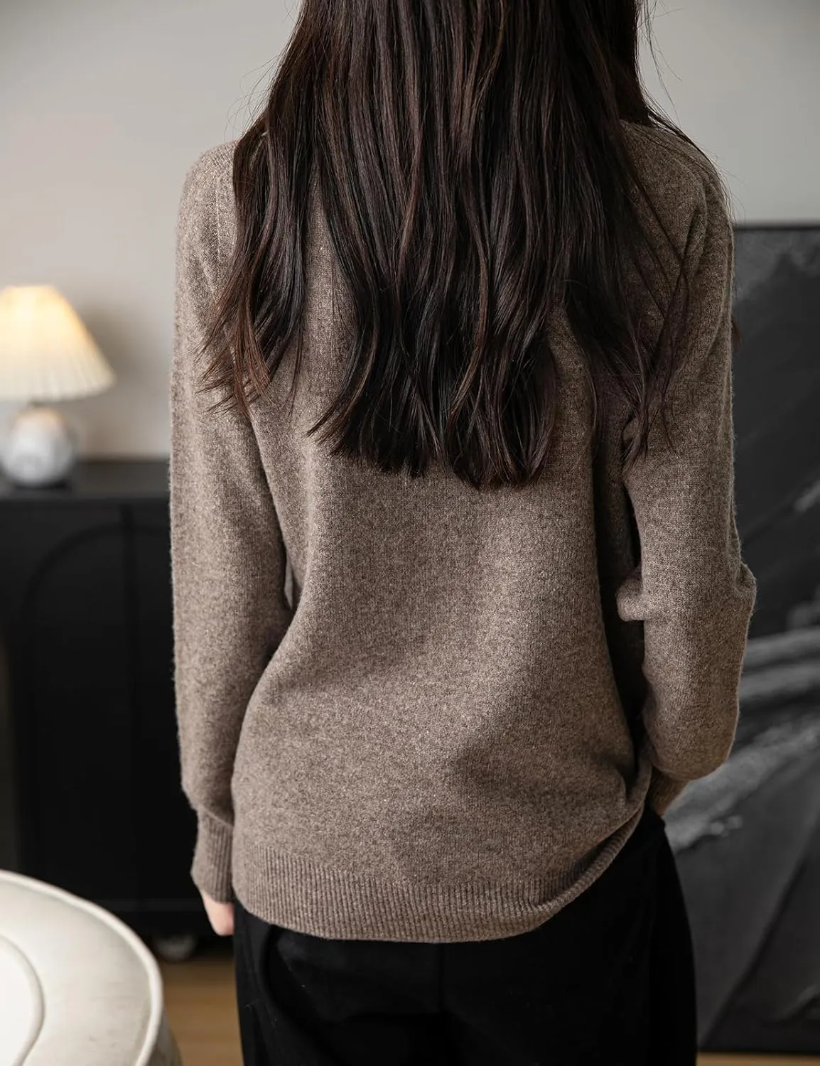 Women's 100% Merino Wool V Neck Sweater 2025 First-Line Ready to Wear Casual Long Sleeve Seamless Knit Sweater