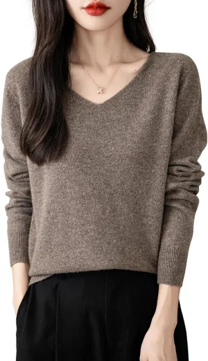 Women's 100% Merino Wool V Neck Sweater 2025 First-Line Ready to Wear Casual Long Sleeve Seamless Knit Sweater