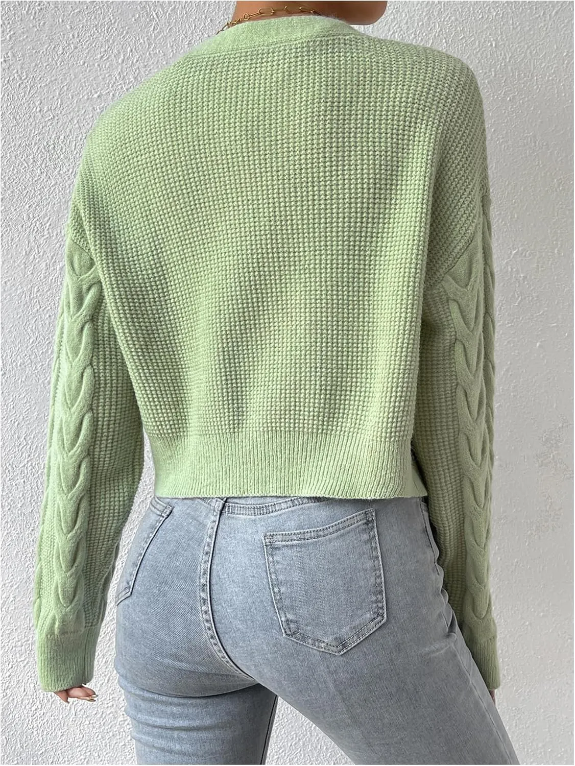 Women's 2 Piece Set Button Down Cardigan Sweater Long Sleeve Sweater V Neck Cable Knit Outerwear Crop Knit Top Set