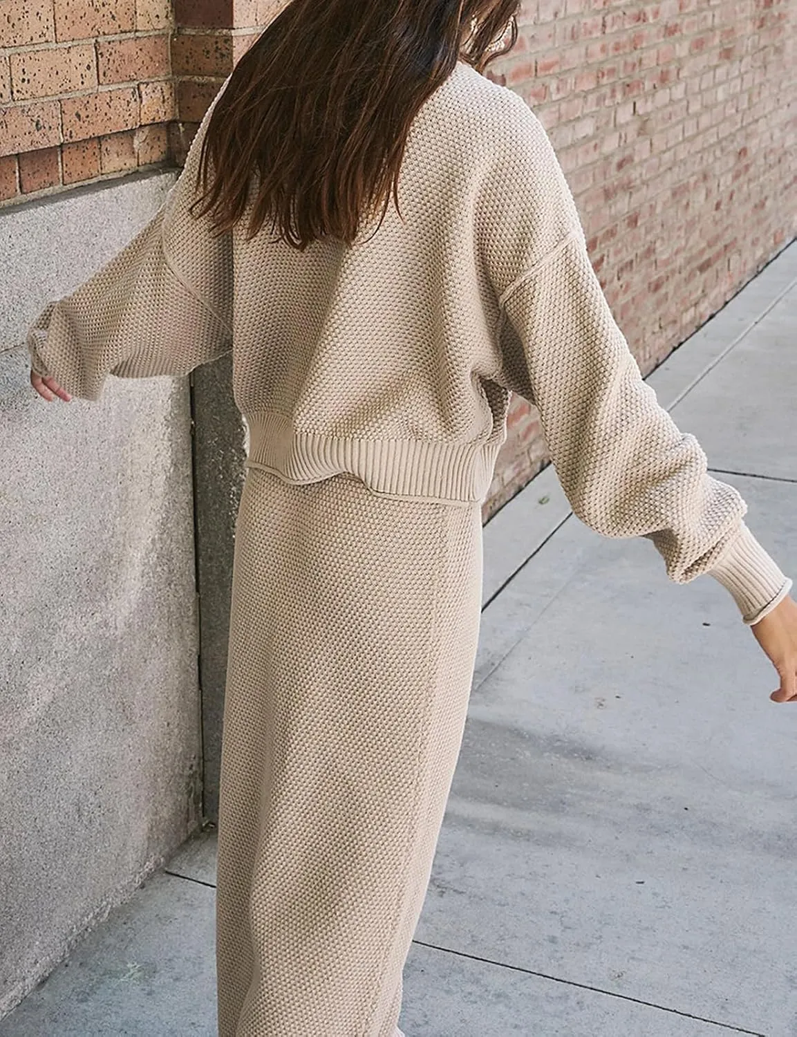 Womens 2 Piece Waffle Knit Lounge Outfits Turtleneck Pullover Sweater High Waist Long Pencil Skirt Set