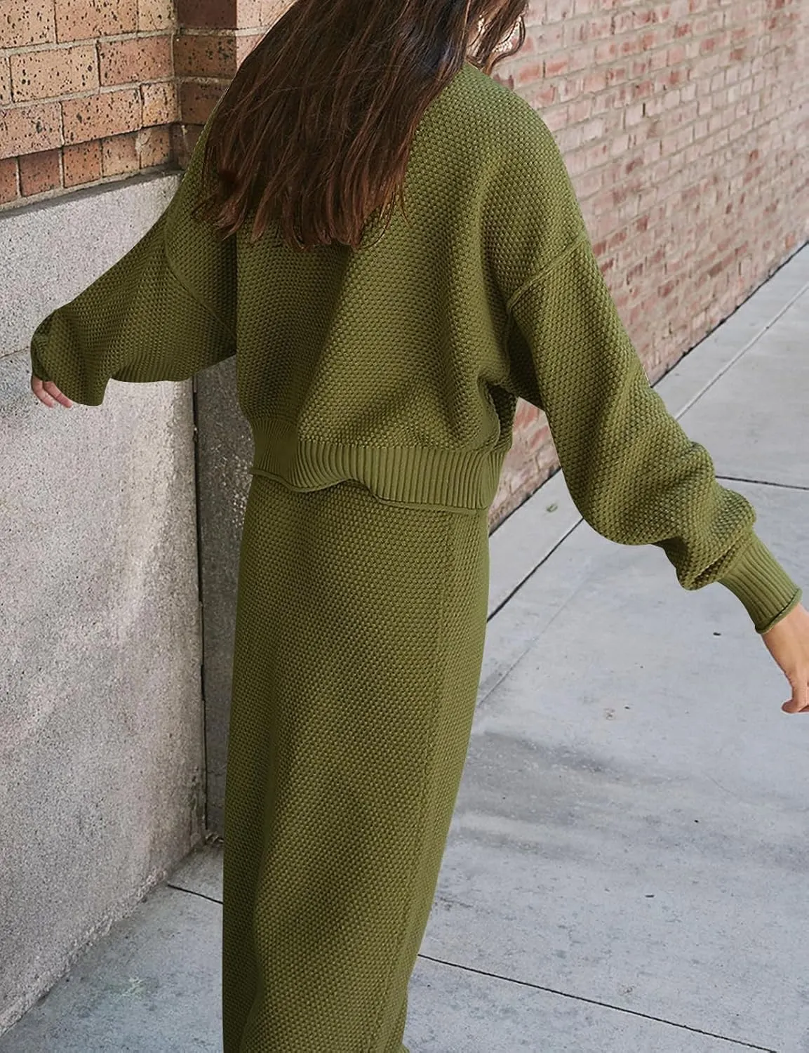 Womens 2 Piece Waffle Knit Lounge Outfits Turtleneck Pullover Sweater High Waist Long Pencil Skirt Set