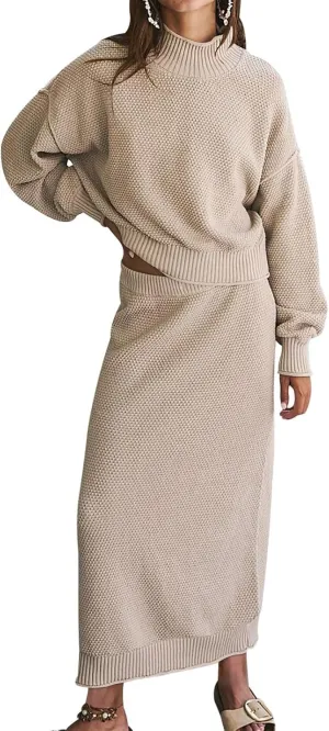Womens 2 Piece Waffle Knit Lounge Outfits Turtleneck Pullover Sweater High Waist Long Pencil Skirt Set