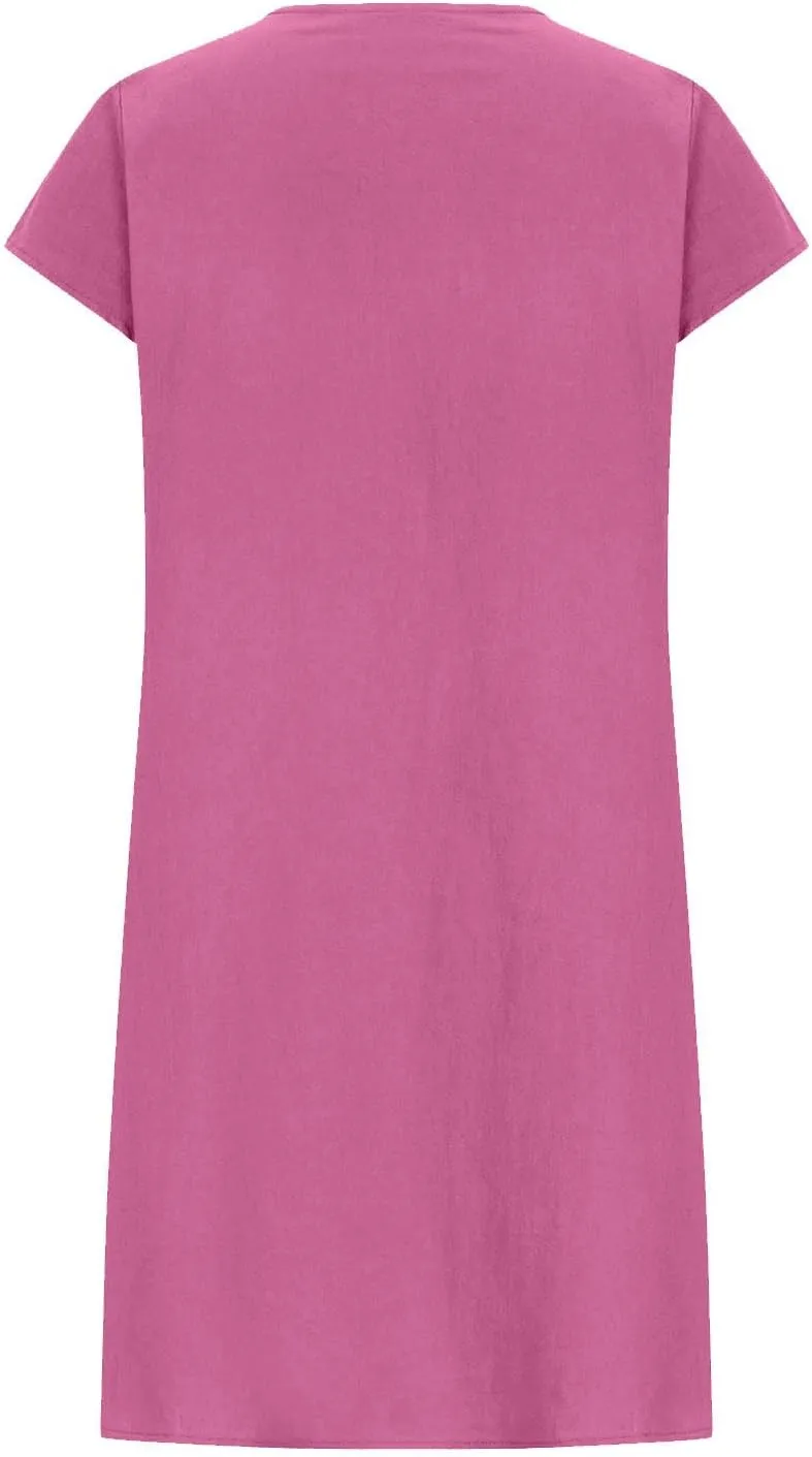 Women's 2025 Plus Size Cap Sleeve Pleated Summer Dresses Cotton Linen Midi Dress Vacation Round Neck Casual Dress