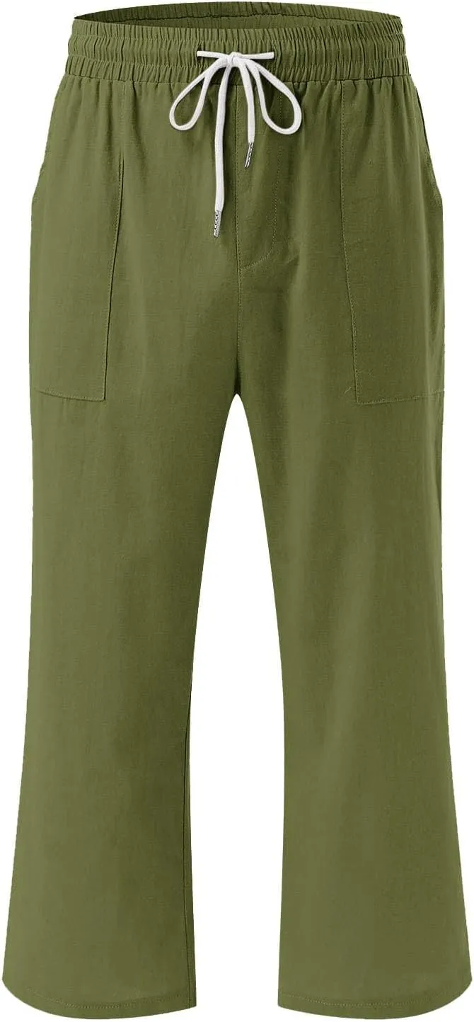 Womens 2025 Summer Capri Pants Cotton Linen Straight Leg Cropped Trousers High Waist Shorts Casual Pant with Pockets