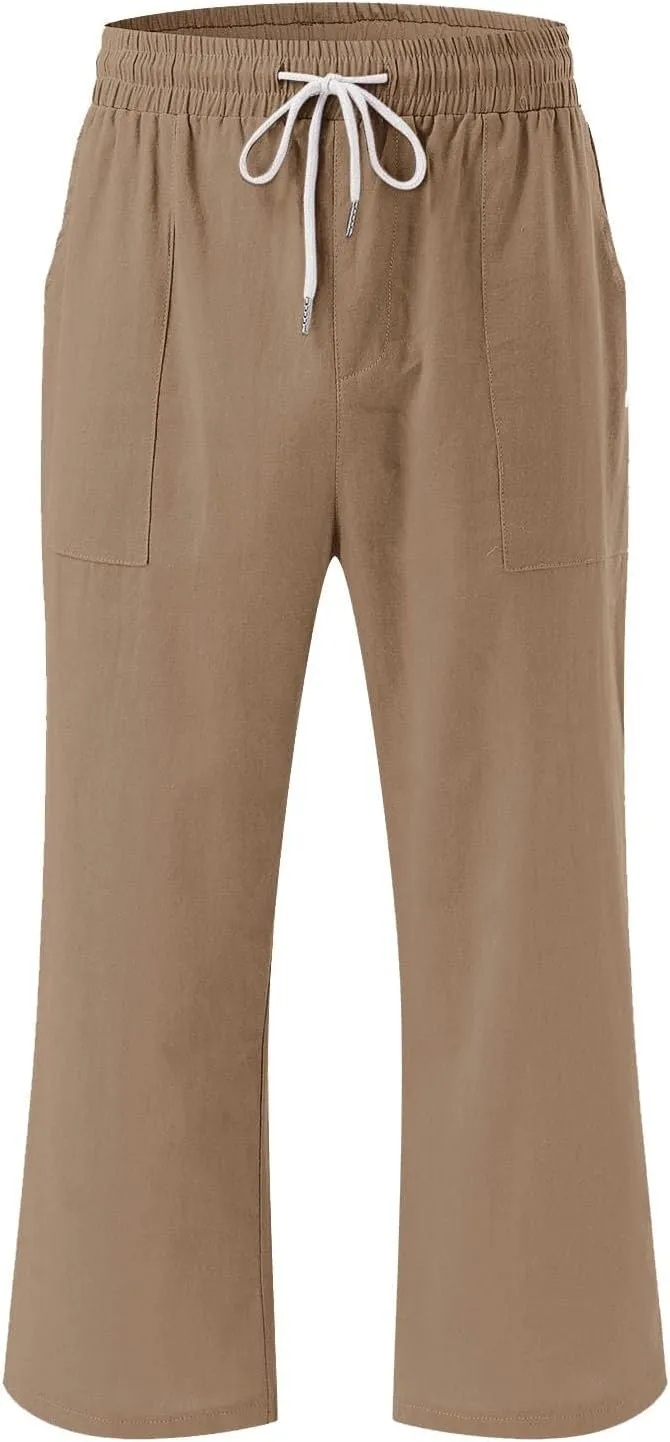Womens 2025 Summer Capri Pants Cotton Linen Straight Leg Cropped Trousers High Waist Shorts Casual Pant with Pockets