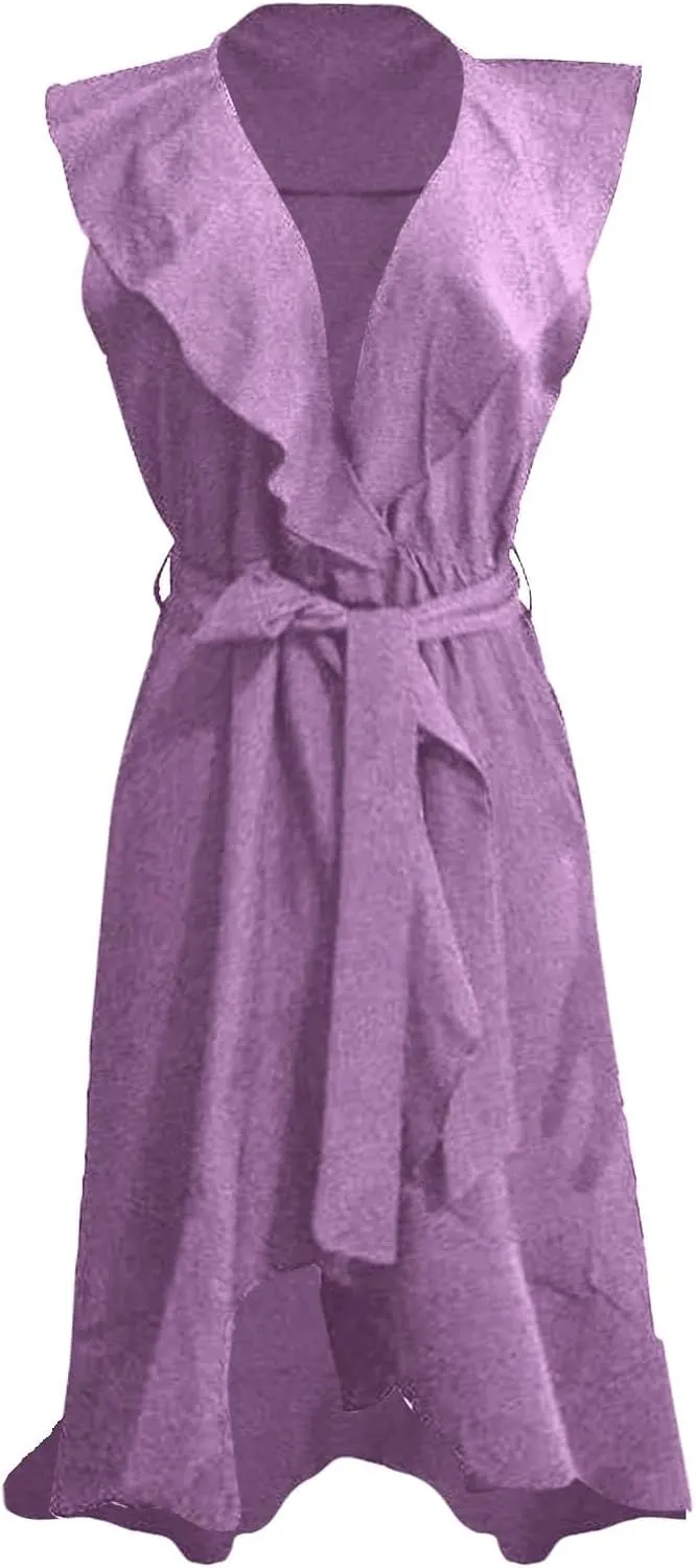 Women's 2025 Summer Wrap Midi Dress Casual Boho Deep V Neck Cocktail Dress Short Sleeve Ruffle Hem Split Beach Long Dresses