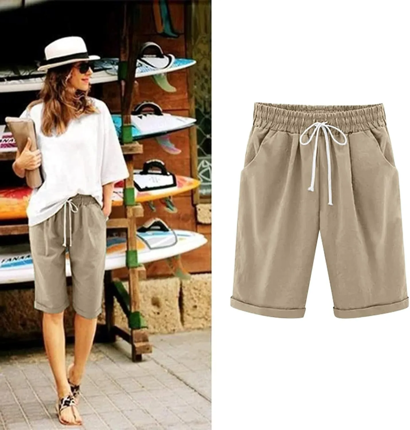 Women's Bermuda Shorts Jersey Shorts Workout Yoga Athletic Long Shorts for Women Comfy Summer Drawstring Shorts