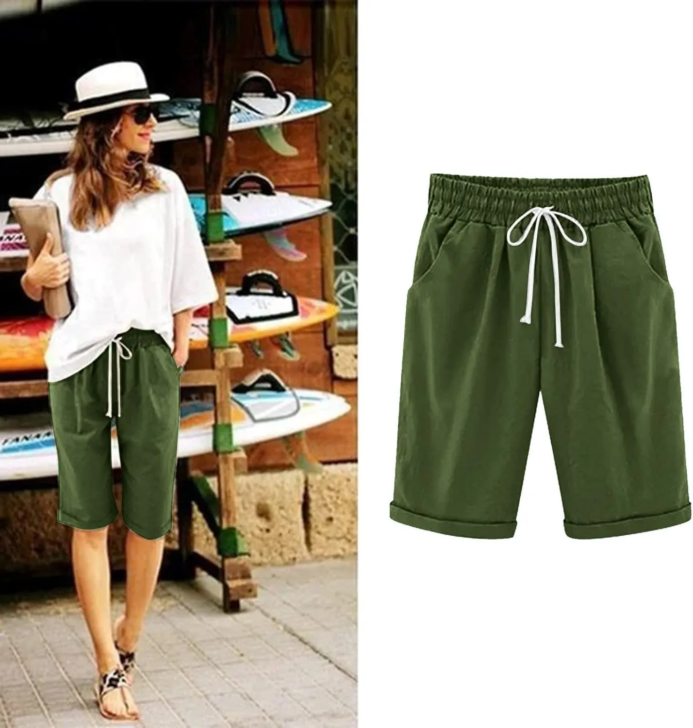 Women's Bermuda Shorts Jersey Shorts Workout Yoga Athletic Long Shorts for Women Comfy Summer Drawstring Shorts