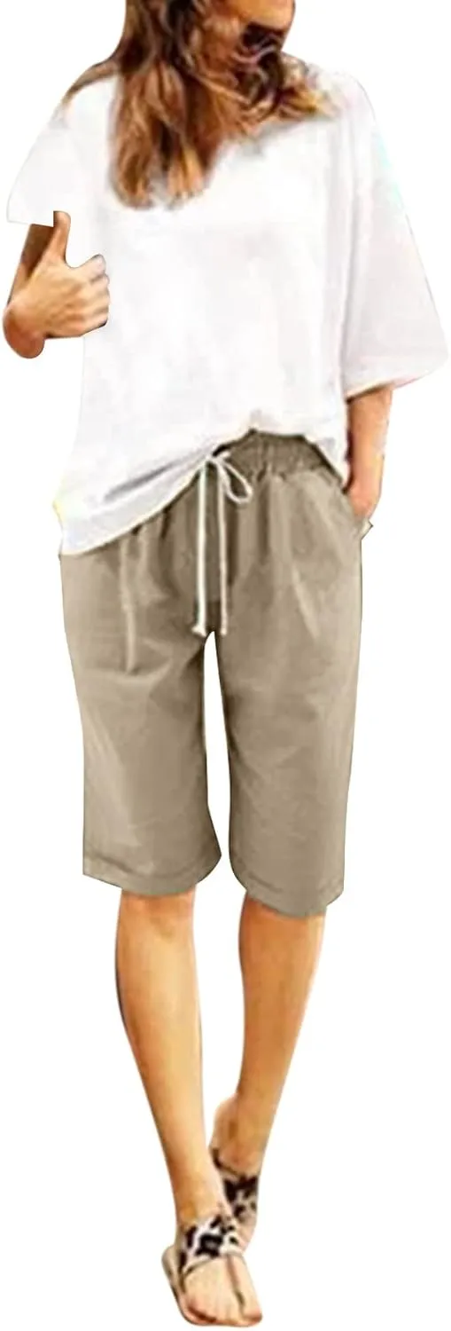 Women's Bermuda Shorts Jersey Shorts Workout Yoga Athletic Long Shorts for Women Comfy Summer Drawstring Shorts