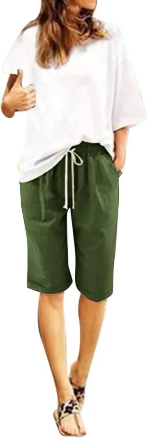 Women's Bermuda Shorts Jersey Shorts Workout Yoga Athletic Long Shorts for Women Comfy Summer Drawstring Shorts