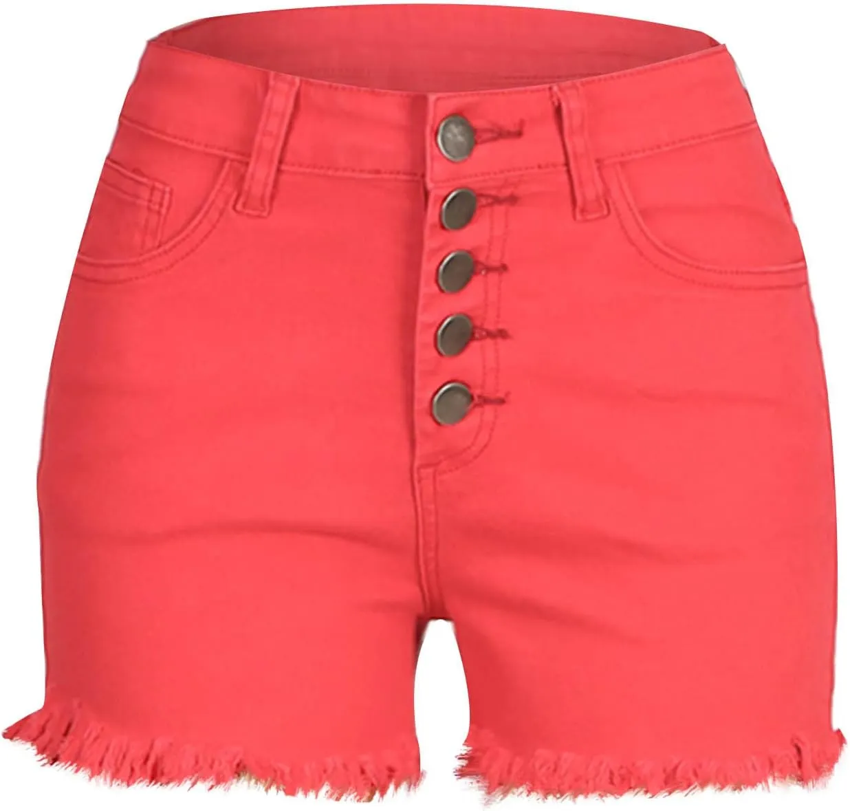 Womens Button Fly Denim Jean Shorts High Waisted Denim Short Stretchy Denim Short Frayed Raw Hem Ripped Jean Shorts
