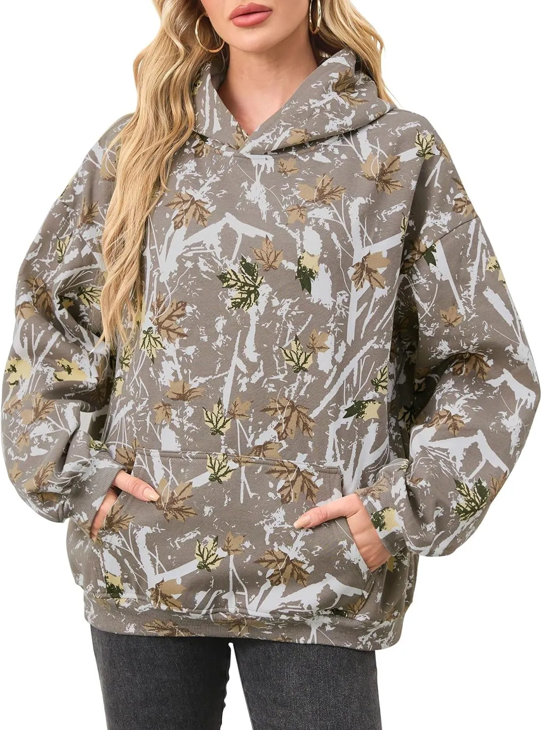 Womens Camo Hoodie Mens Camo Sweatshirt Maple Leaf Graphic Hoodies for Women Trendy Oversized Pullover Hoodies Y2k