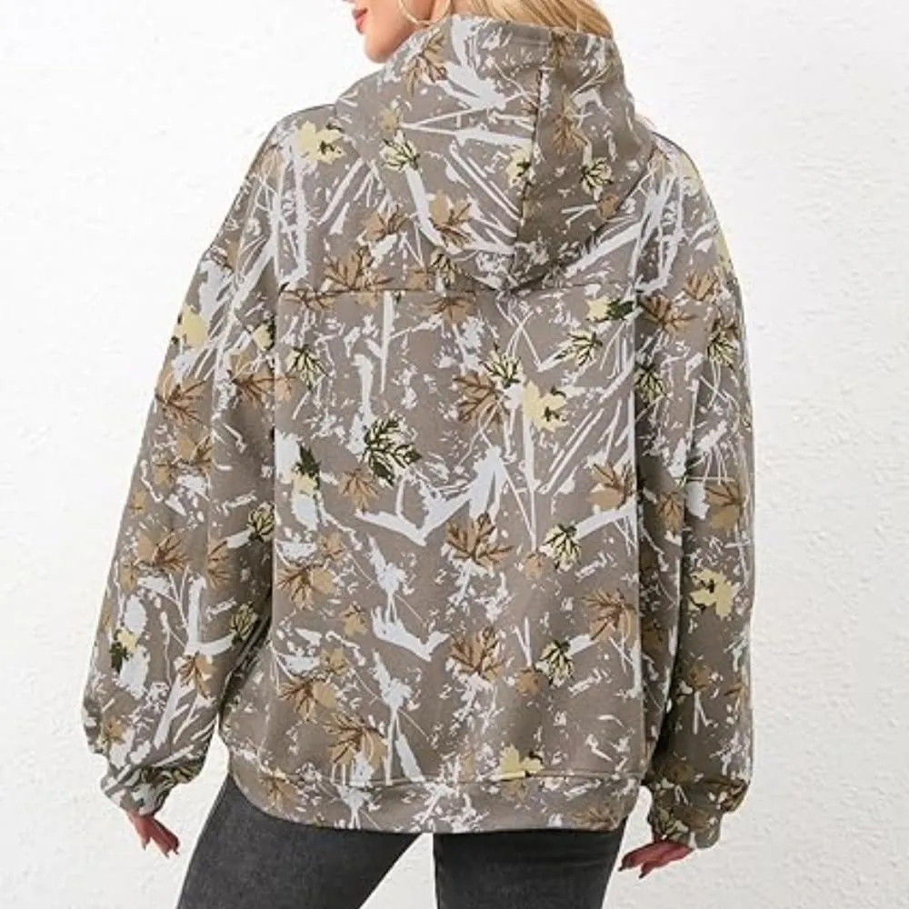 Womens Camo Hoodie Mens Camo Sweatshirt Maple Leaf Graphic Hoodies for Women Trendy Oversized Pullover Hoodies Y2k