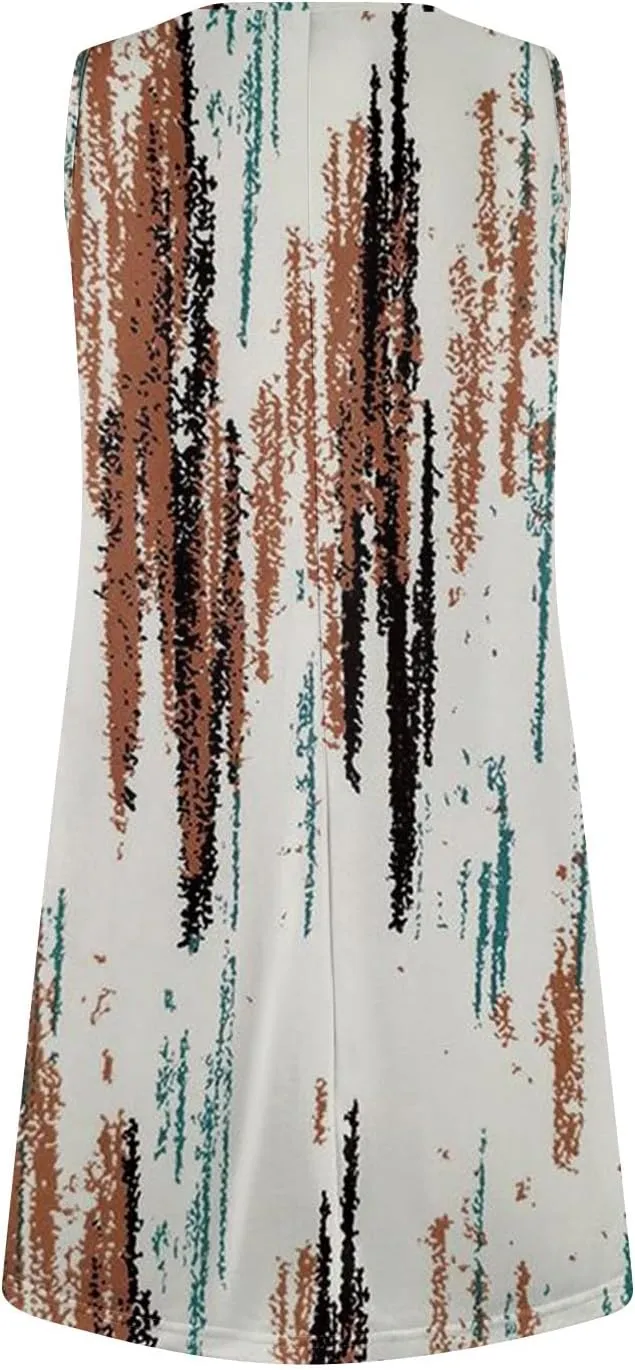 Womens Casual Crew Neck Tank Dresses Floral Hawaiian Beach 2025 Spring Summer Sundress Vacation Sleeveless Dress